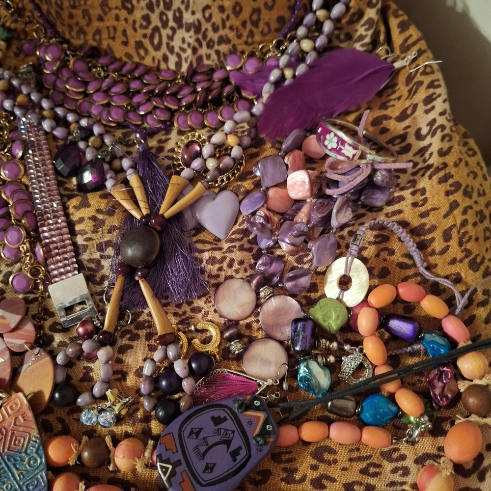 Lavender Purple Toned Boho Gypsy Jewelry Bundle Necklaces Bracelets Earrings 22